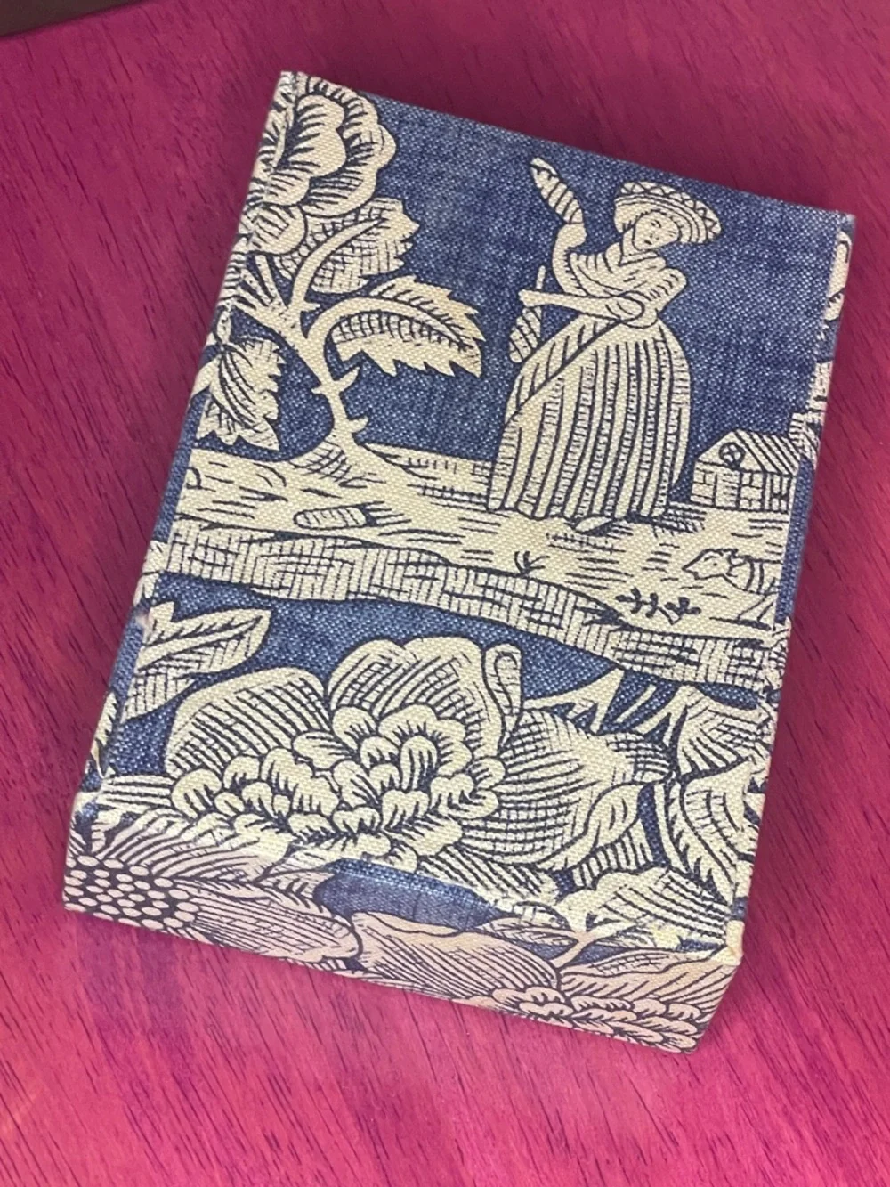 Vintage Pierre Deux Blue Toile Floral Paper or Photo Storage Bin La Declaration